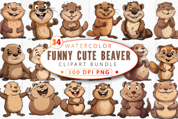 Download Funny Cute Beaver Clipart Bundle - Funny Collection