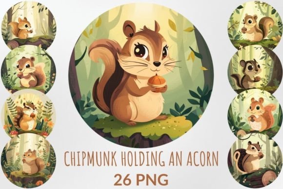 Download Cheerful Chipmunk Holding an Acorn - Old Collection