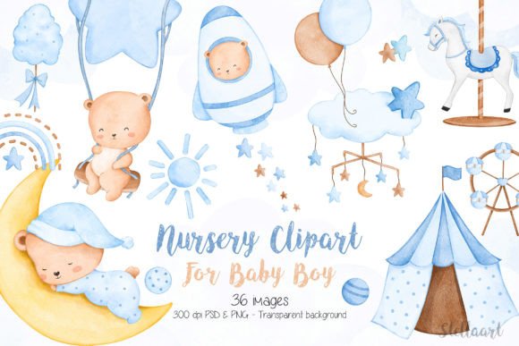 Download Watercolor Nursery Clipart for Baby Boy - Nursery clipart Collection