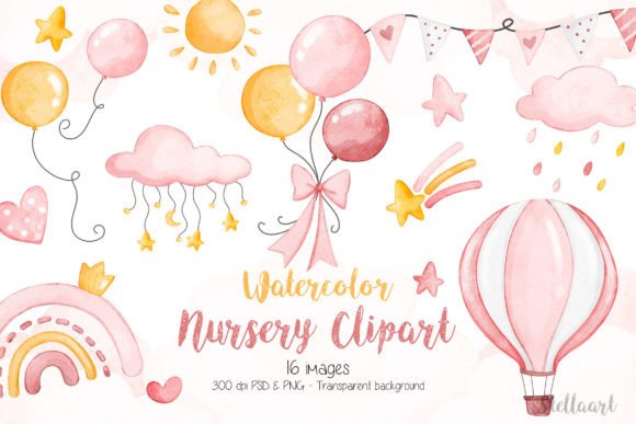 Download Watercolor Nursery Clipart for Baby Girl - Nursery clipart Collection