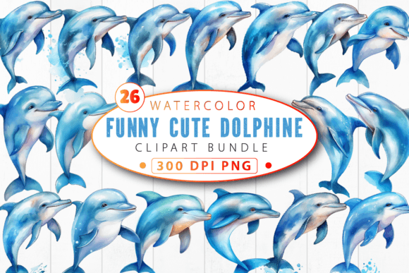 Download Funny Cute Dolphin Clipart Bundle - Funny Collection