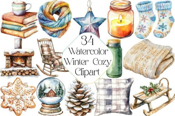 Download Watercolor Winter Cozy Clipart - Premium Resources