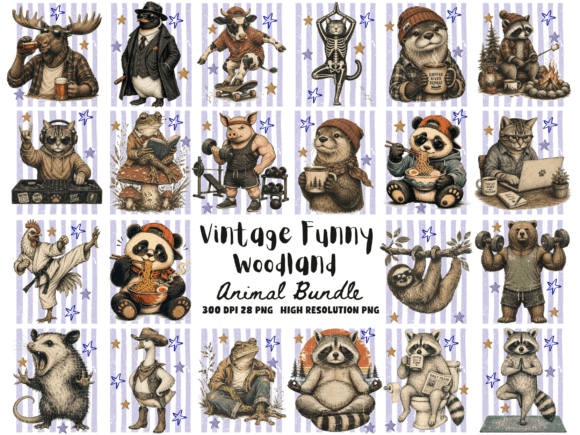Download Vintage Funny Woodland Animal PNG Bundle - Funny Collection