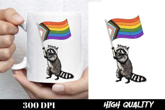 Download Raccoon Holding Progress Pride Flag LGBT - Old Collection