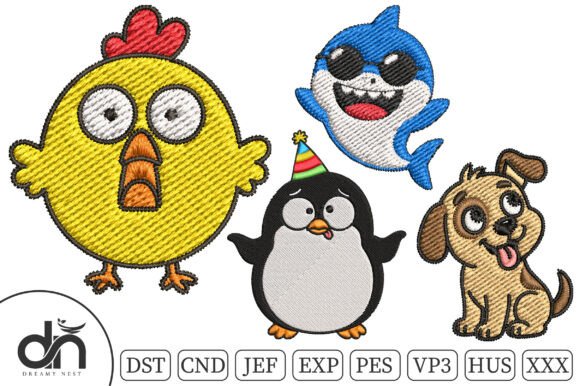 Download 4 Funny Animal Friends Embroidery Design - Funny Collection