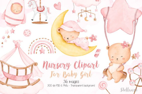 Download Watercolor Nursery Clipart for Baby Girl - Nursery clipart Collection